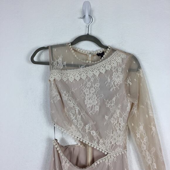 Revolve NBD Karina Cream Lace Cut Out One Sleeve Cocktail Dress Small NWT Bridal - Picture 5 of 15